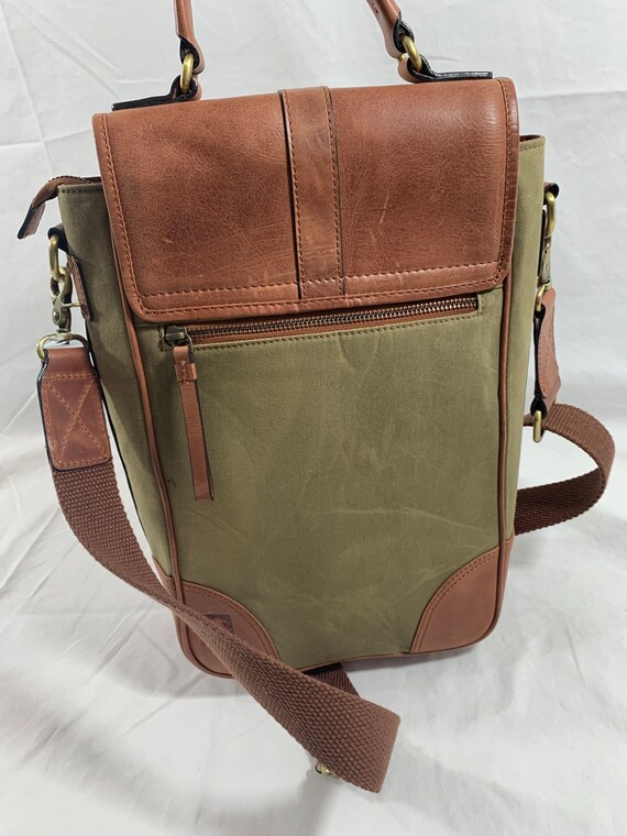 Genuine vintage canvas and tan leather messenger bag … Gem