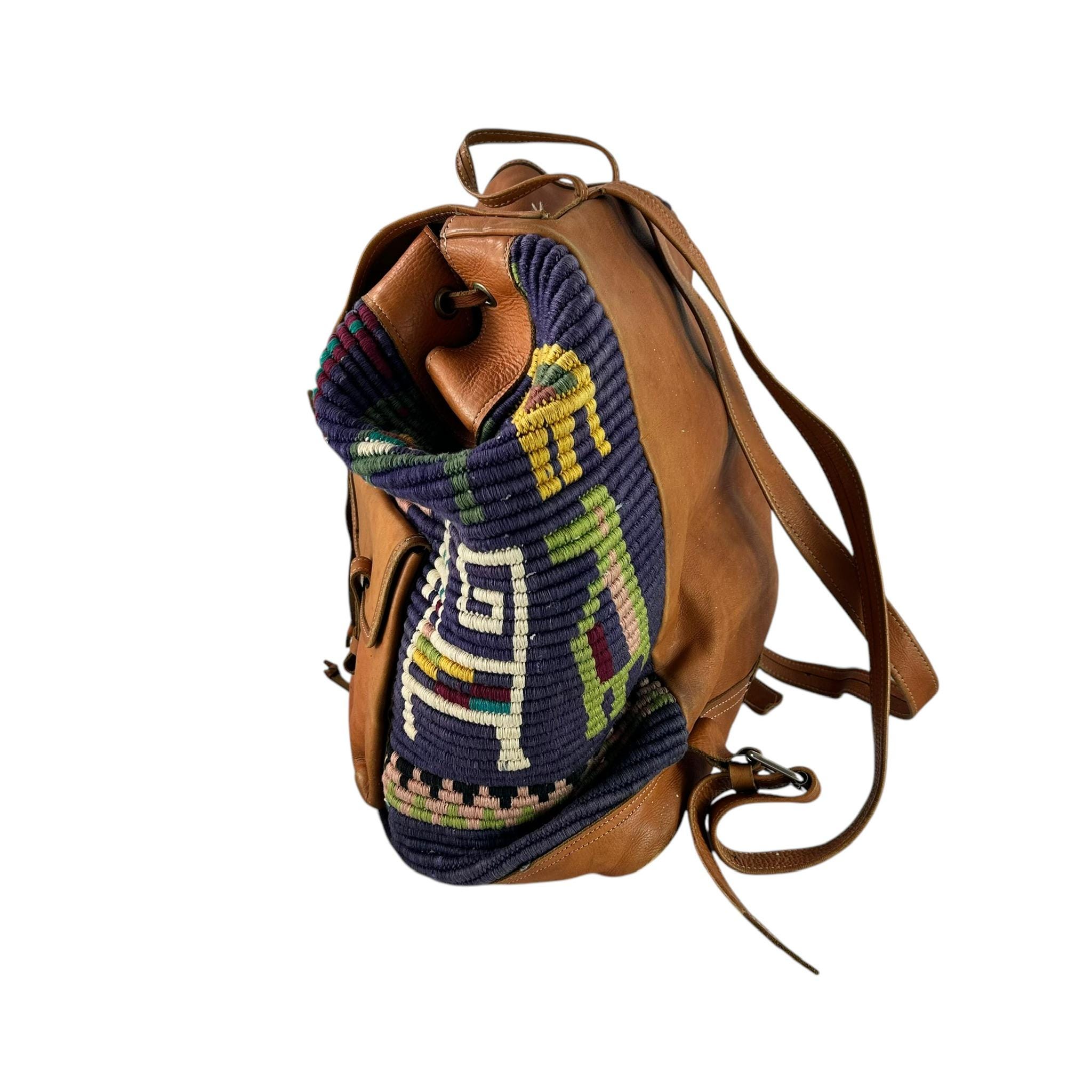 Oversized Boho Distressed Leather Backpack Rucksack Backpack - Leather with Fringe, Luxury Authentic Vintage  main image 2