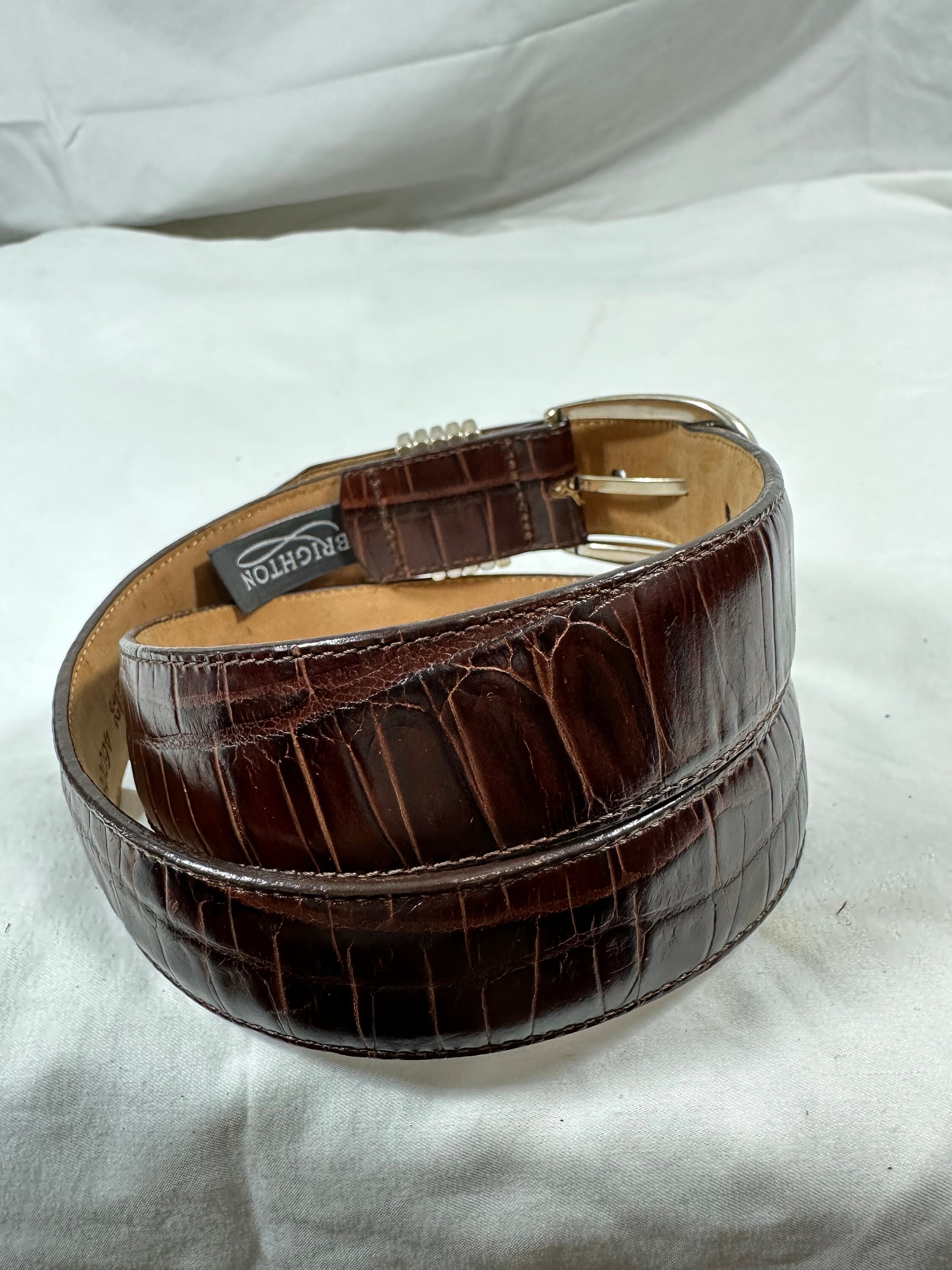 Vintage Brighton Brown Leather Belt With Croc Pattern 32  display picture 2