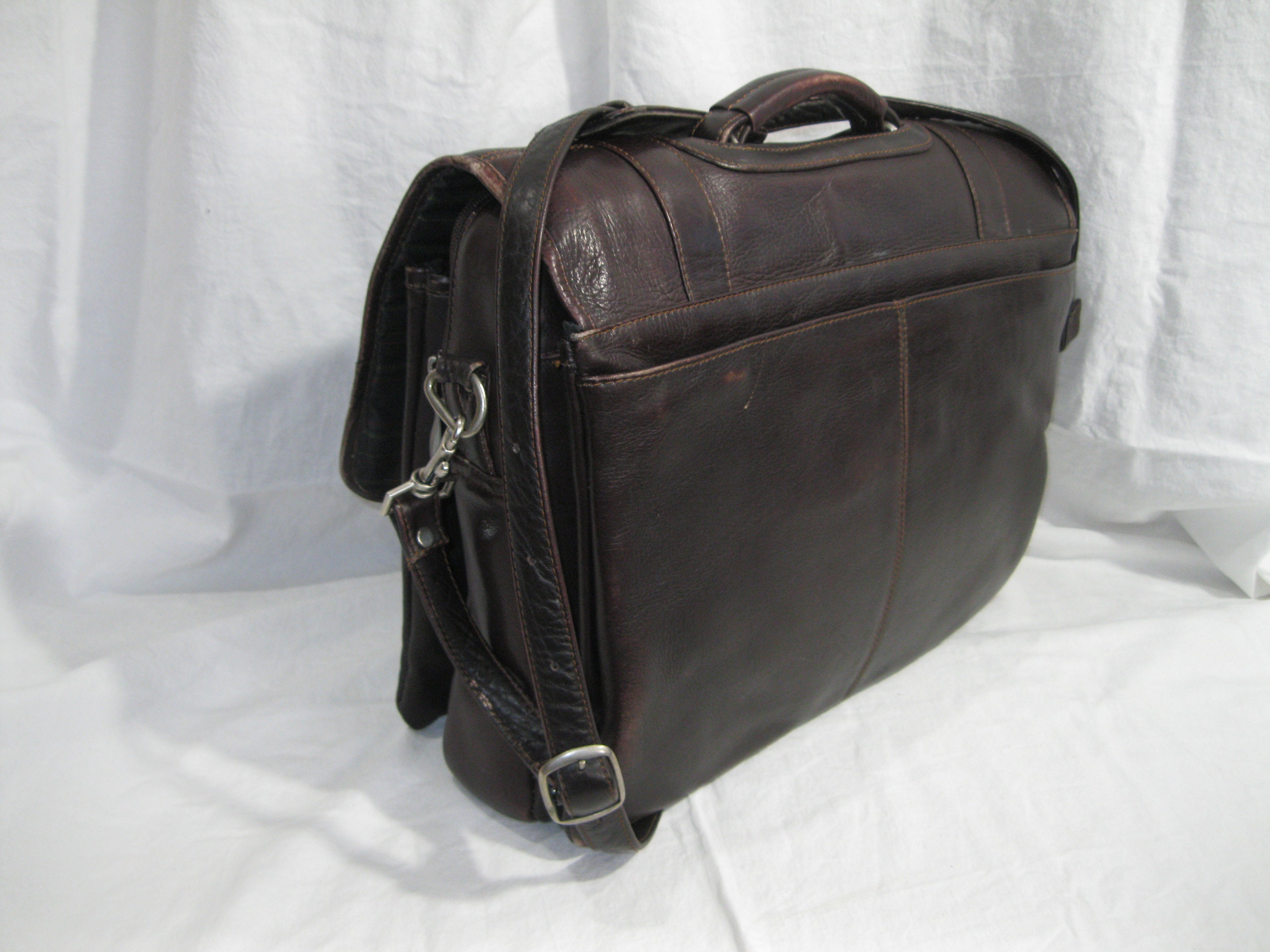 Vintage QUEROS Brown Leather Briefcase Laptop Carrier With 