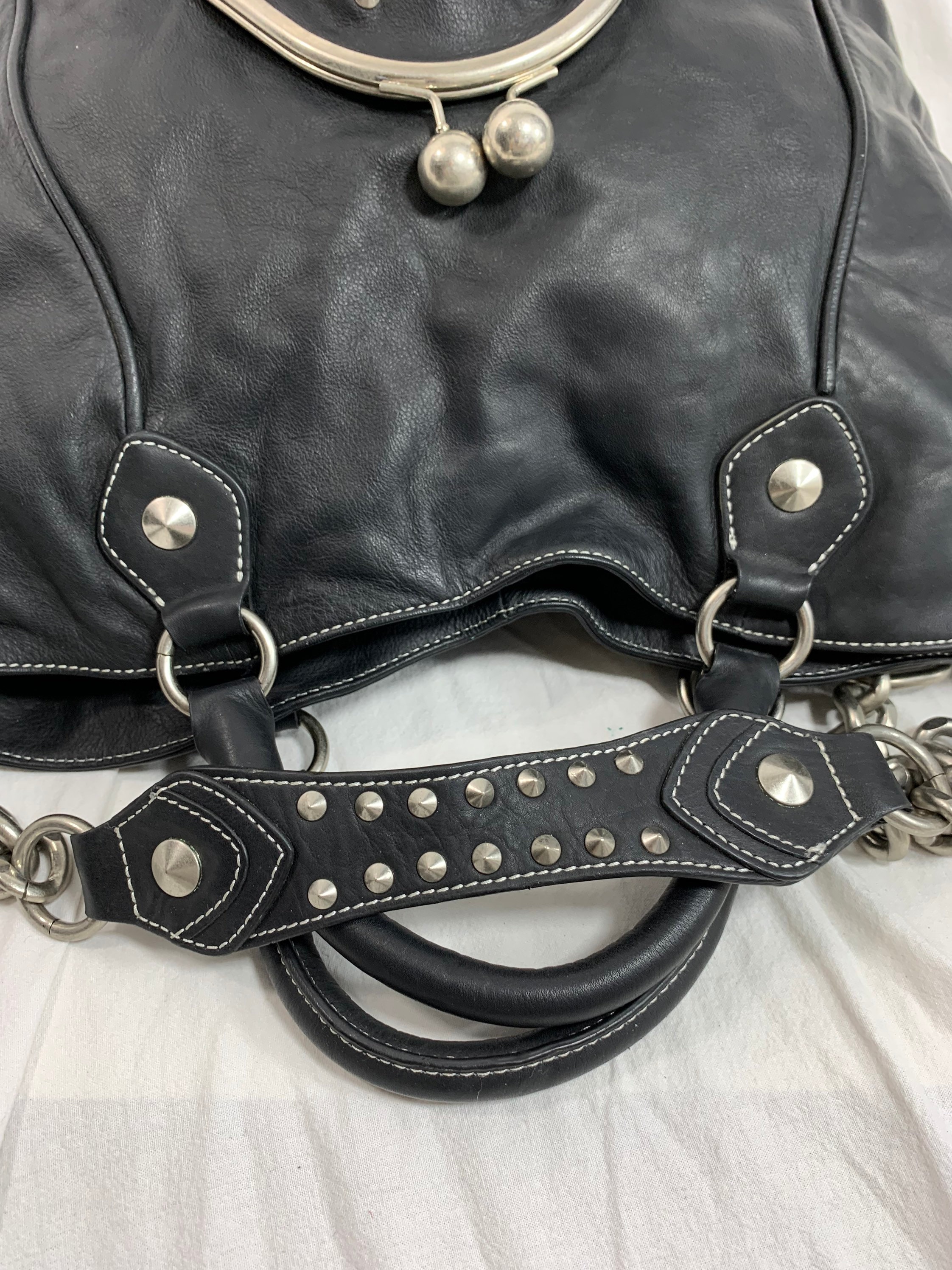Vintage BETSEY JOHNSON black leather tote bag with kiss lock Etsy