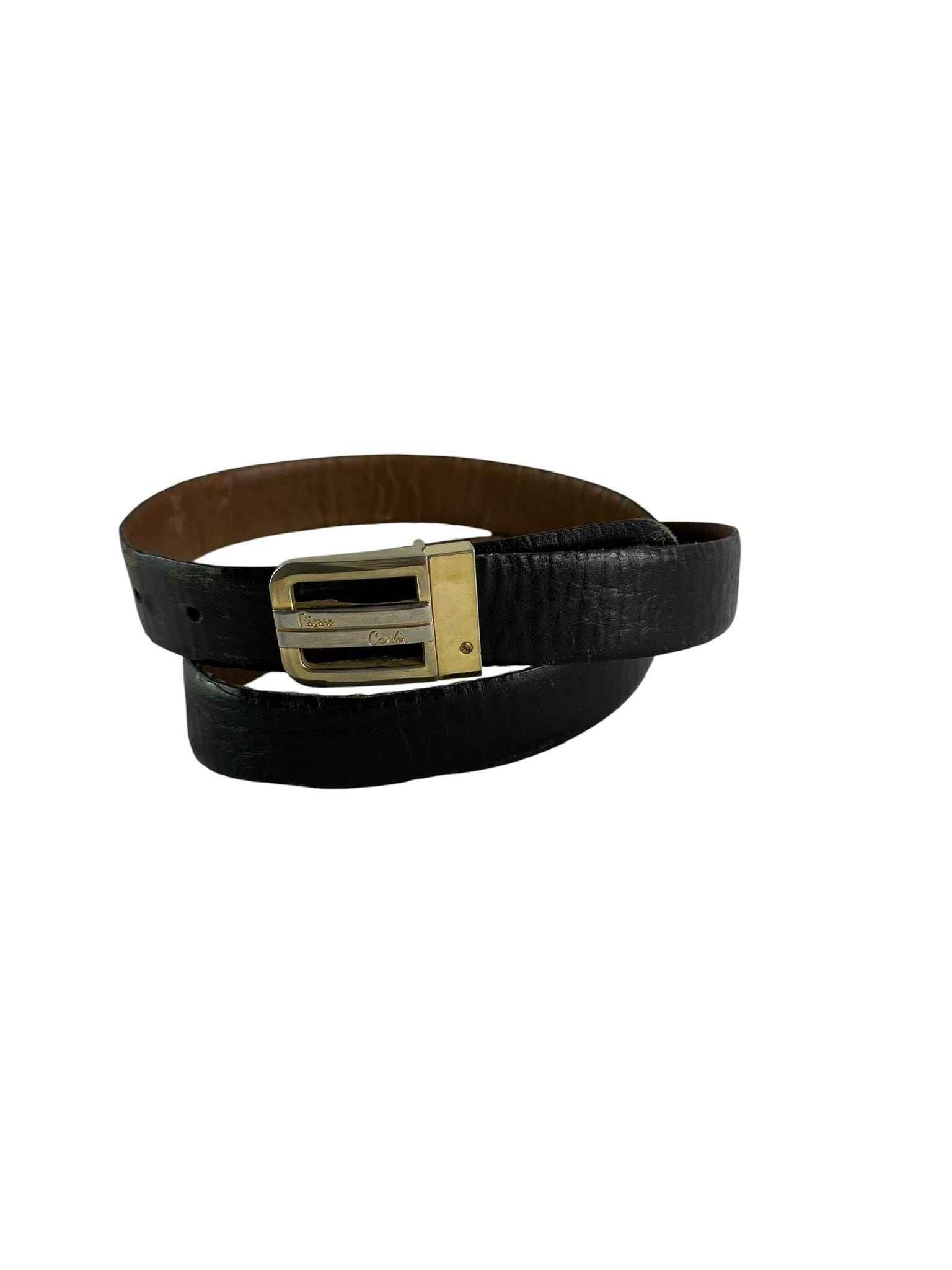 80s Pierre Cardin PC Logo Buckle Leather Belt | Reversible Black Brown Spain Genuine Vintage PIERRE CARDIN Logo Reversible Black Brown  main image 3