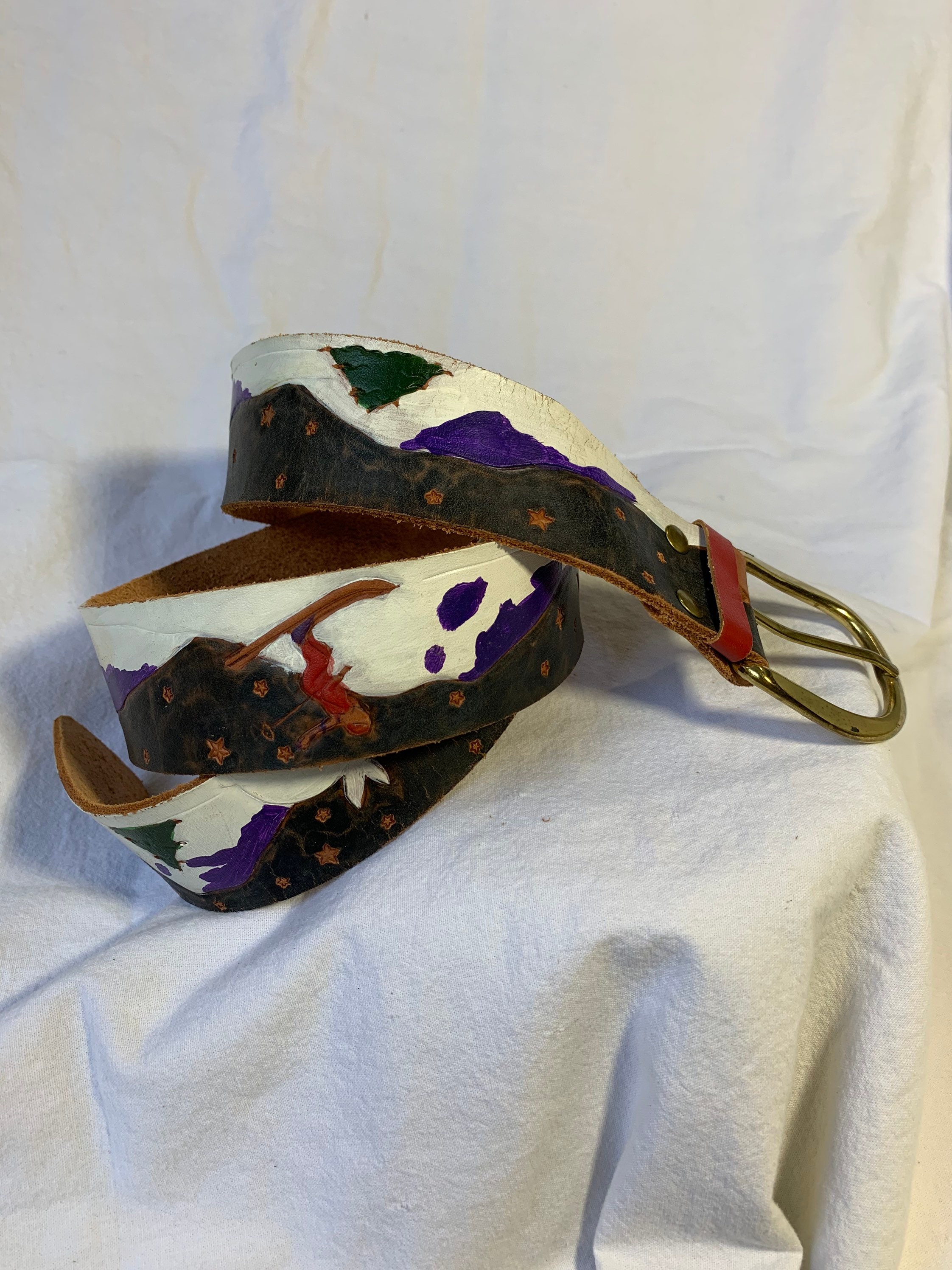 Vintage Hand Painted Diane Weiss NYC Ski Winter Leather Belt  display picture 1