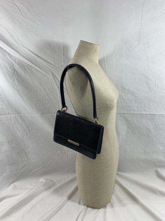 Genuine vintage black lizard handbag purse front … - image 2