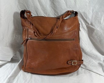 Genuine vintage Romano Di Paolo tan leather shoulder bag purse large