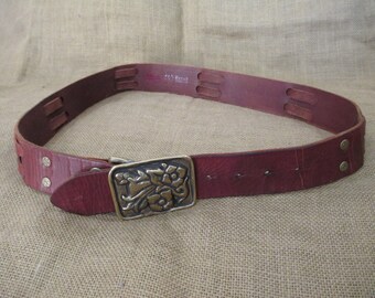 Stunning LUCKY leather belt with flowers brass buckle 32 medium