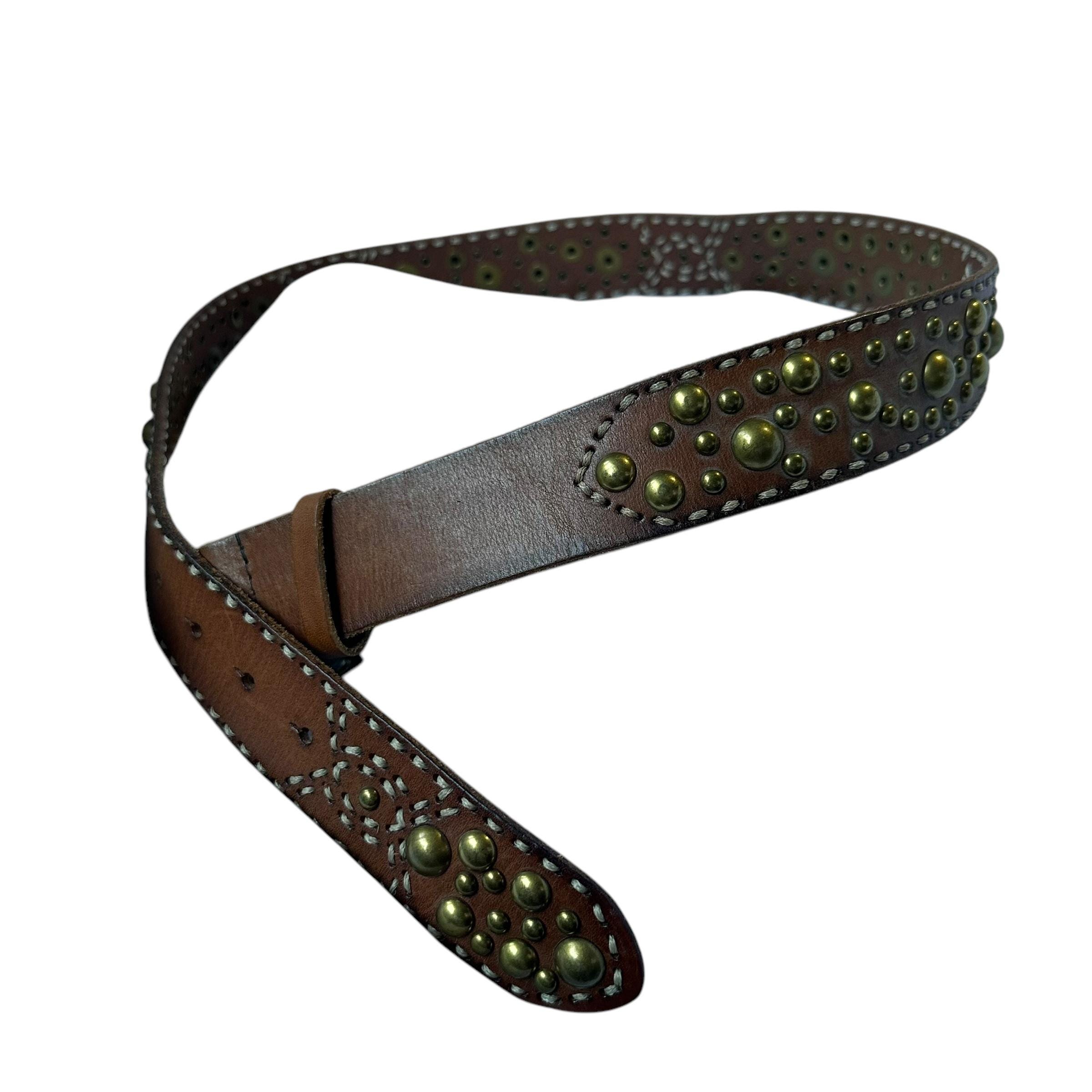 Vintage Genuine leather brass gold accents belt by Betsey Johnson brown Betsey Johnson Brown Leather Belt With Bead & Sequin Fish  main image 2