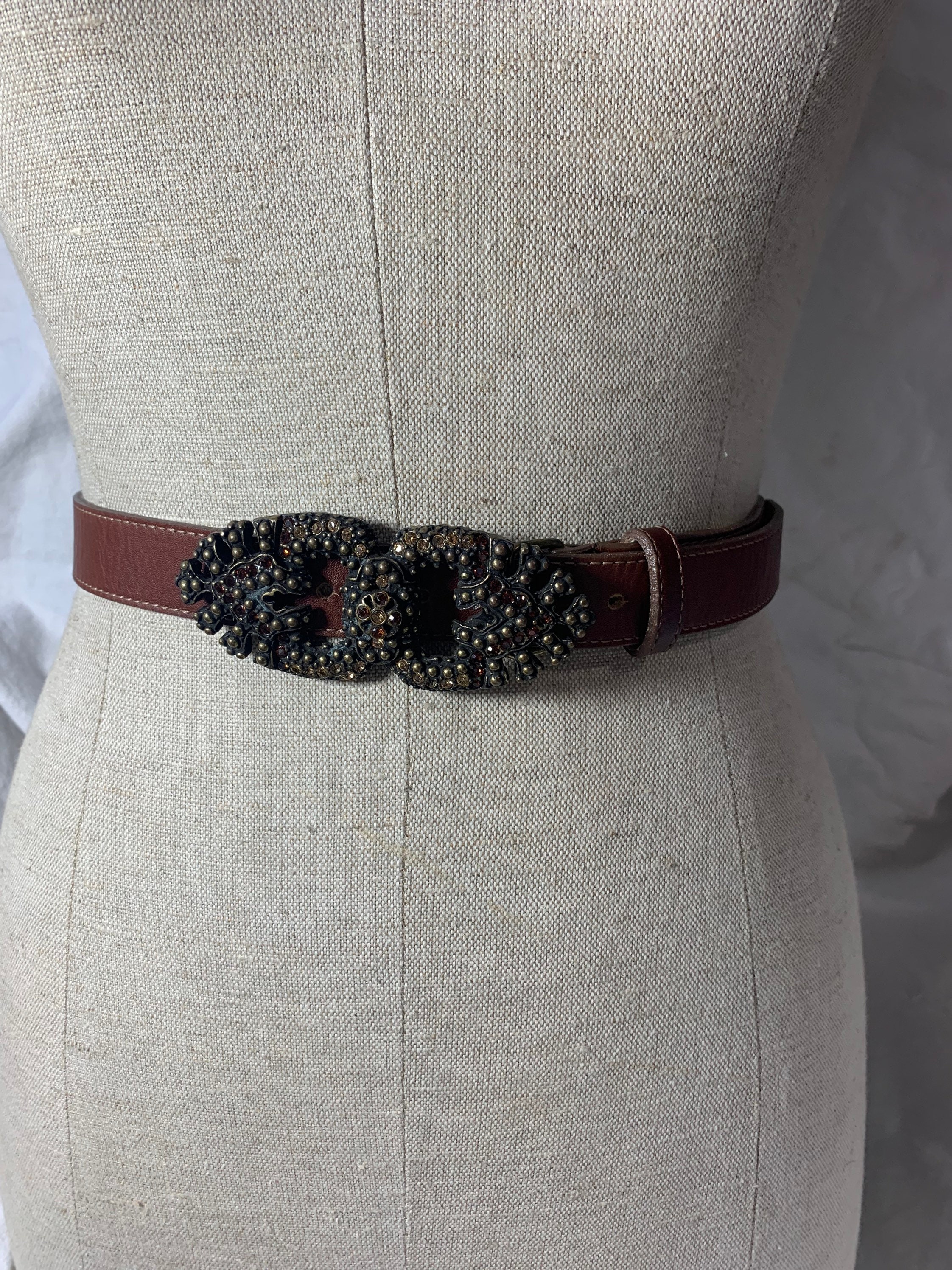 Vintage Ladies LEATHEROCK USA Brown Leather Belt With
