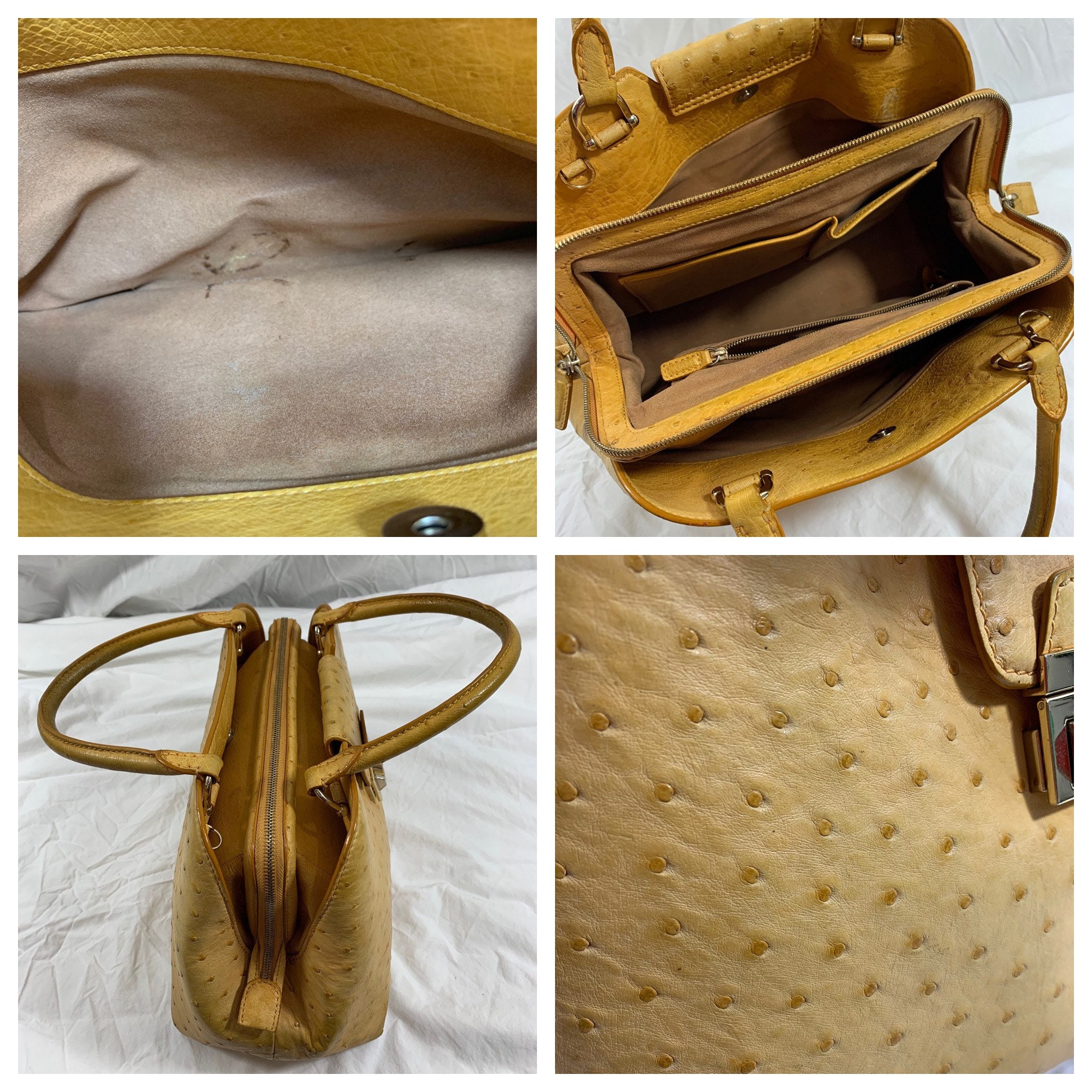 Buy Vintage DISSONA Light Tan Ostrich Skin Satchel Bag Purse Online in  India 