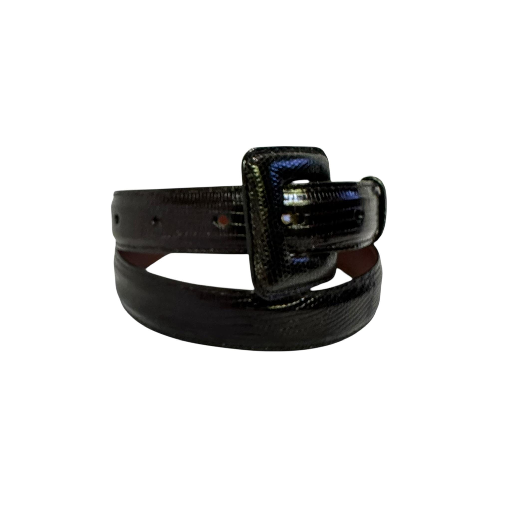 Kleinberg Sherrill Vintage Black Lizard Textured Leather Belt with Gold Buckle Kleinberg Sherrill American Alligator Belt w/ Sterling Buckle main image 2