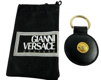 Genuine Vintage GIANNI VERSACE Black Leather Key Ring Keychain
