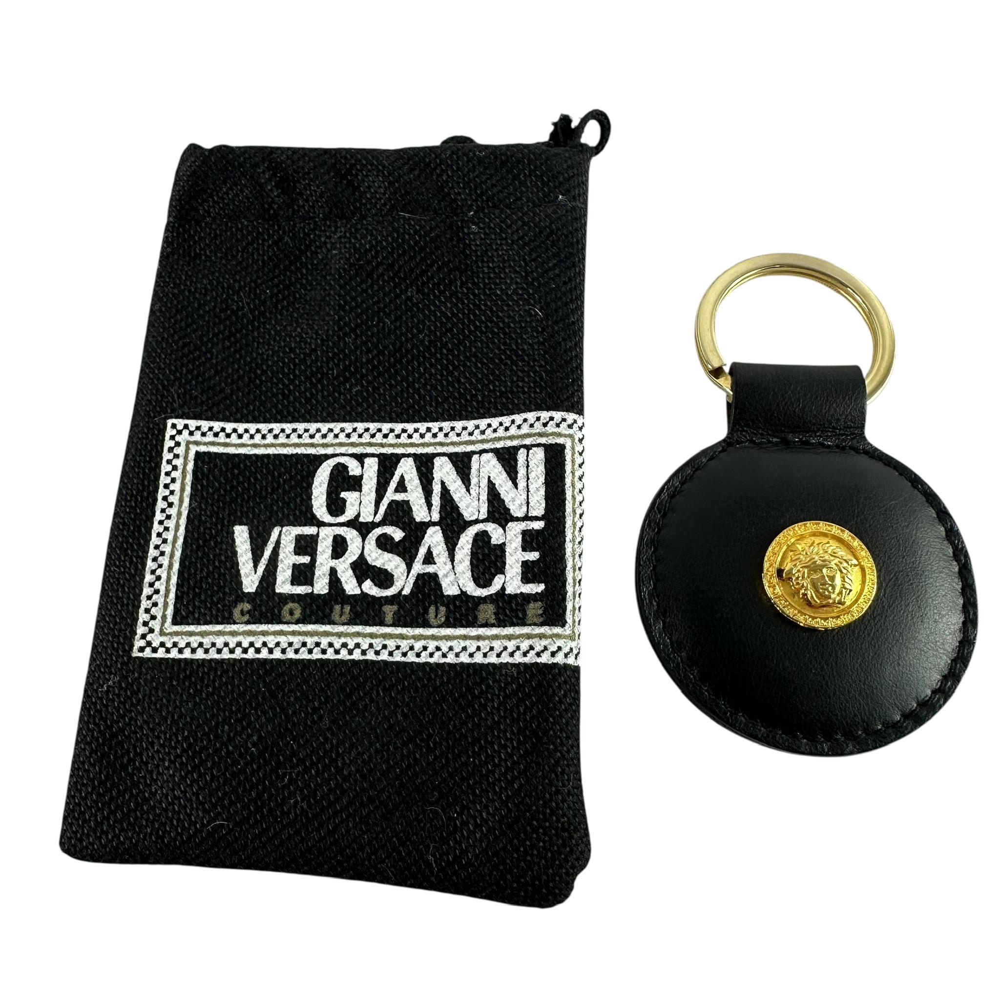 Genuine Vintage GIANNI VERSACE Black Leather Key Ring Keychain