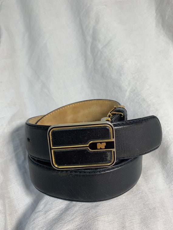 Vintage NINA RICCI black leather belt with logo m… - image 3