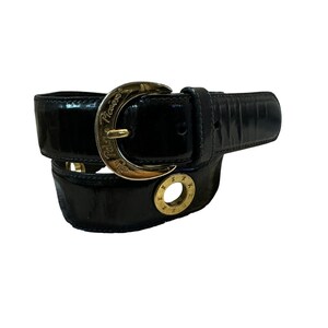 Vtg PALOMA PICASSO Slim BLACK Genuine LEATHER BELT Classic \