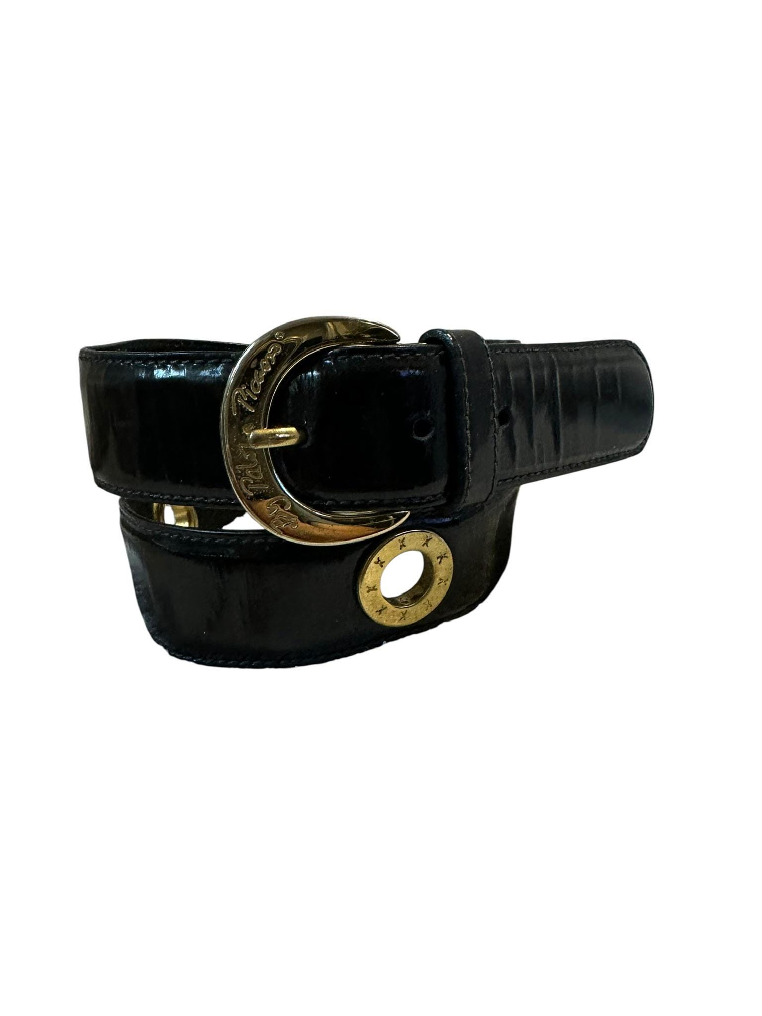 Paloma Picasso Vintage Dark Navy Blue Elegant Leather Belt with Gold Buckle 80s Paloma Picasso Leather Belt - Lucky Vintage main image 2