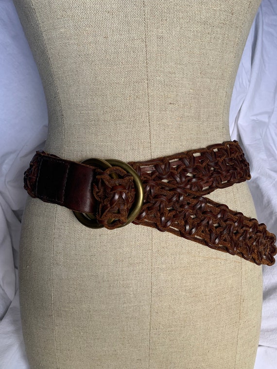 Stunning LUCKY Brown Wide Leather Woven Belt Hippie Size 36 
