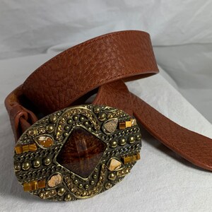 Vintage Ladies LEATHEROCKS USA Jeweled Tan Leather Belt  display picture 3