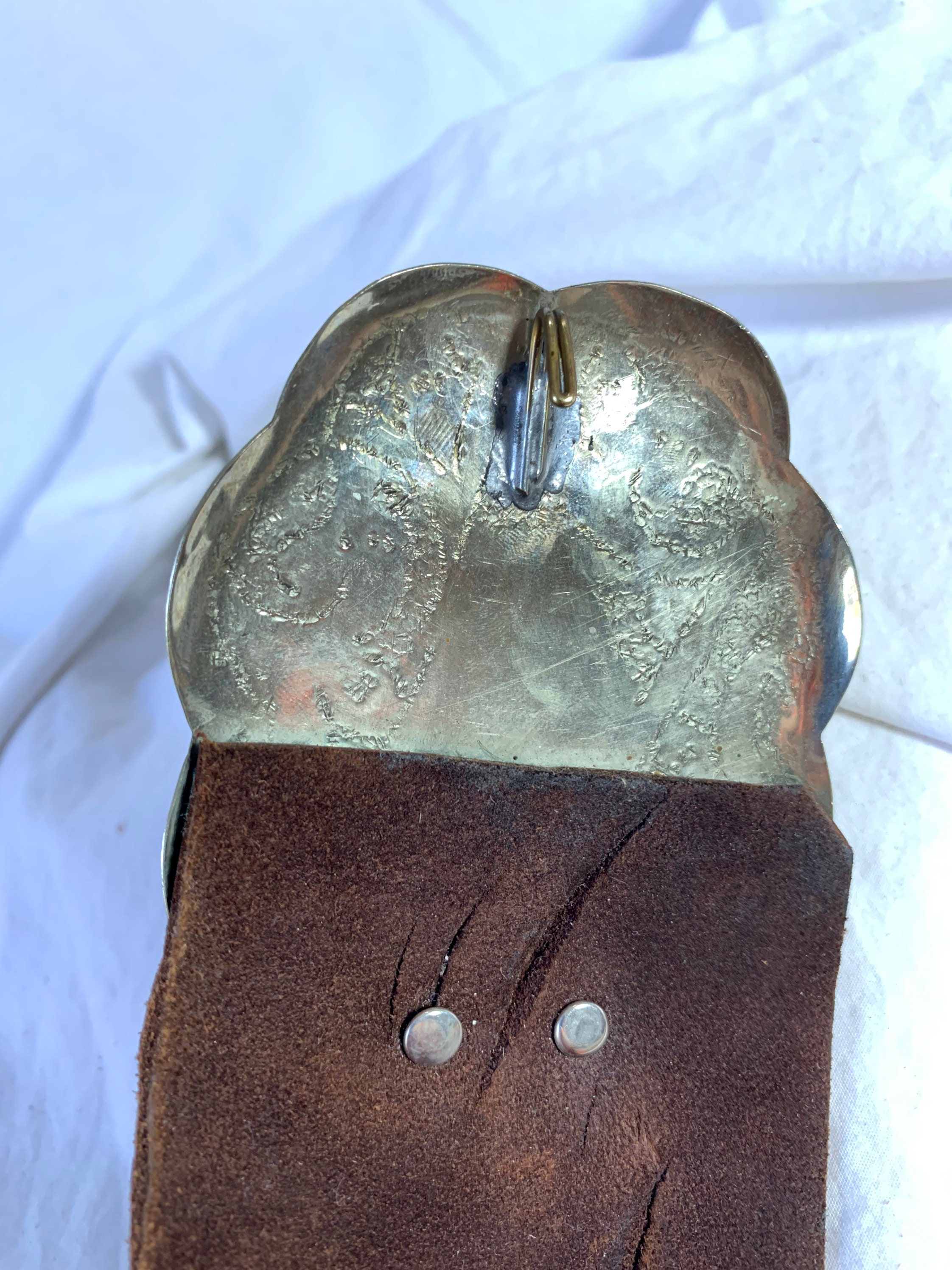 Vintage Moroccan brown wide leather belt with stones fringes bohemian small Angel Ranch Women main image 3