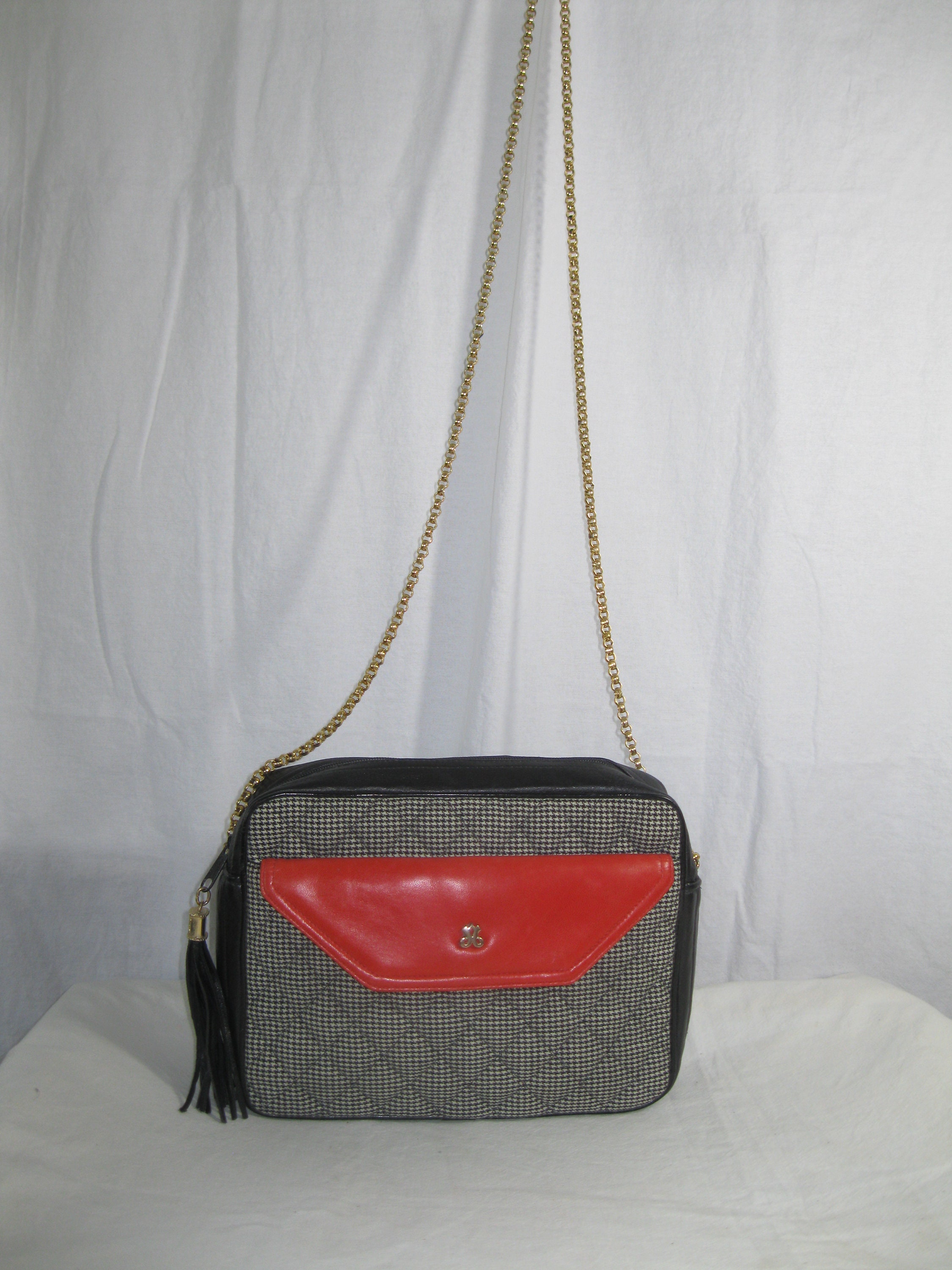 Vintage JAY HERBERT Quilted Leather Canvas Chain Link Shoulder 
