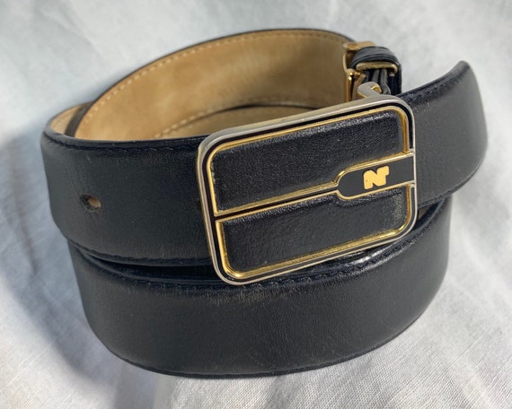 Vintage NINA RICCI black leather belt with logo m… - image 2