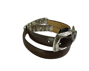 Brighton Brown Lizard Print Leather Belt Rope Silver Tone  display picture 1
