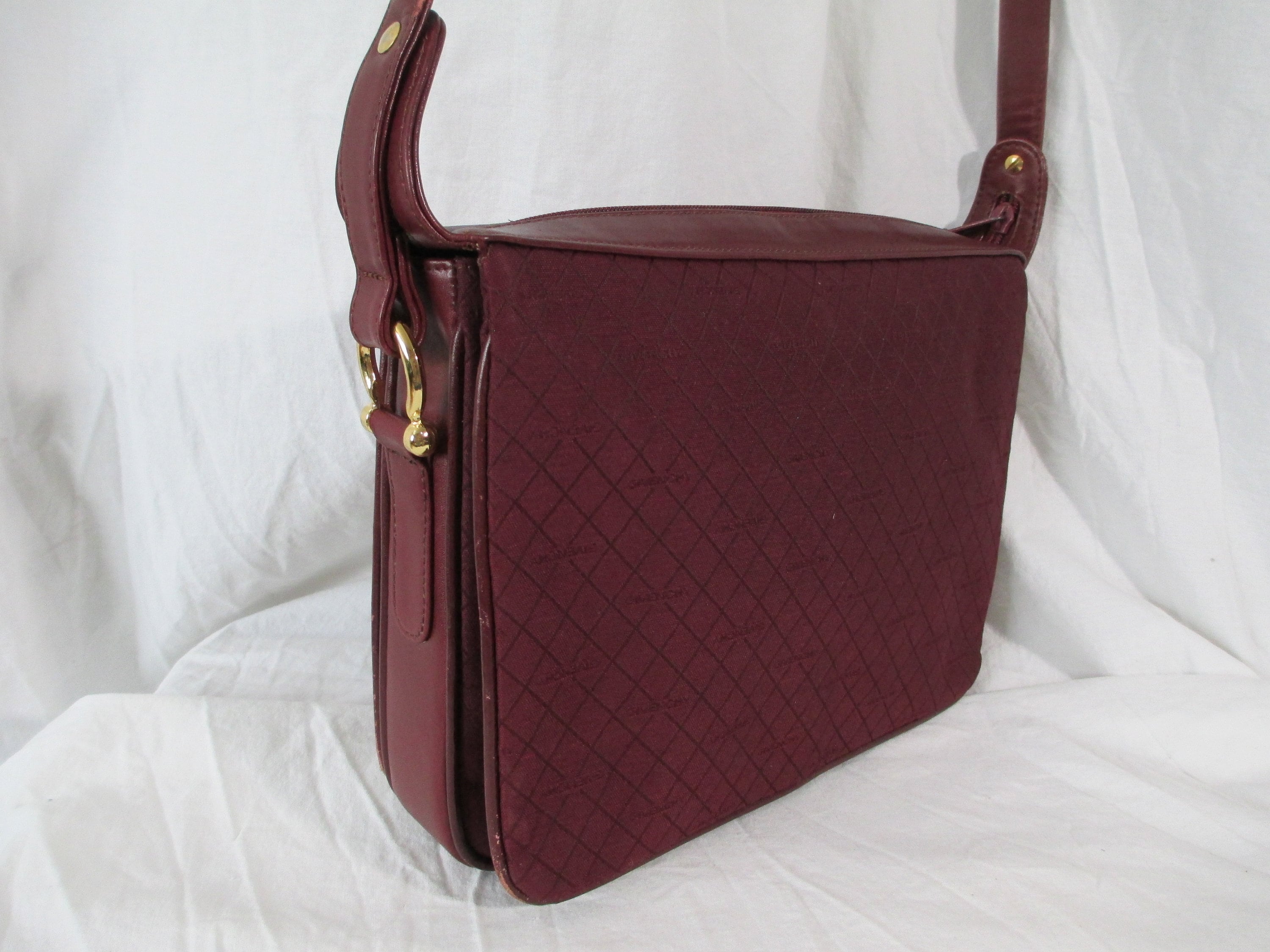 Genuine Vintage Sac GIVENCHY Burgundy Canvas and Leather Shoulder