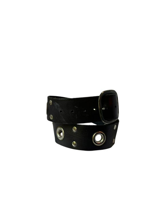 Genuine Vintage Black Leather Large Eyelet Belt Unisex Size 32 Genuine Vintage Black Leather Large Eyelet Belt Unisex Size  main image 3