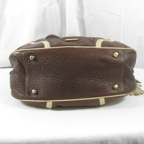 Vintage MOSCHINO shops brown leather satchel bag purse with tassel