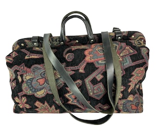 Rare HTF Genuine ROBERT DASKAL All Nighter Tapestry and Leather Travel Bag