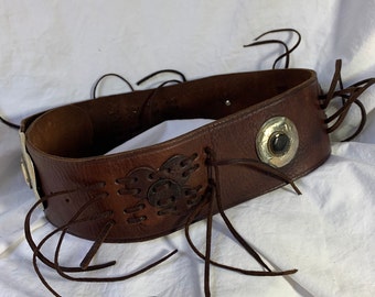 Boho Wide Leather Waist Belt: Upcycled Coins, Moroccan  display picture 2