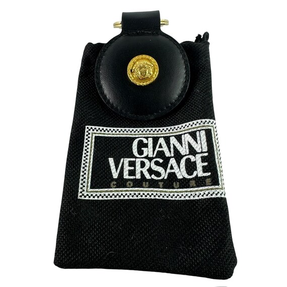 Genuine Vintage GIANNI VERSACE Black Leather Key Ring Keychain