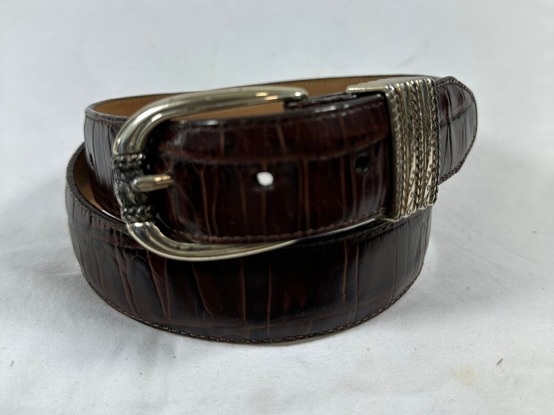 Vintage Brighton Brown Leather Belt With Croc Pattern 32  display picture 3