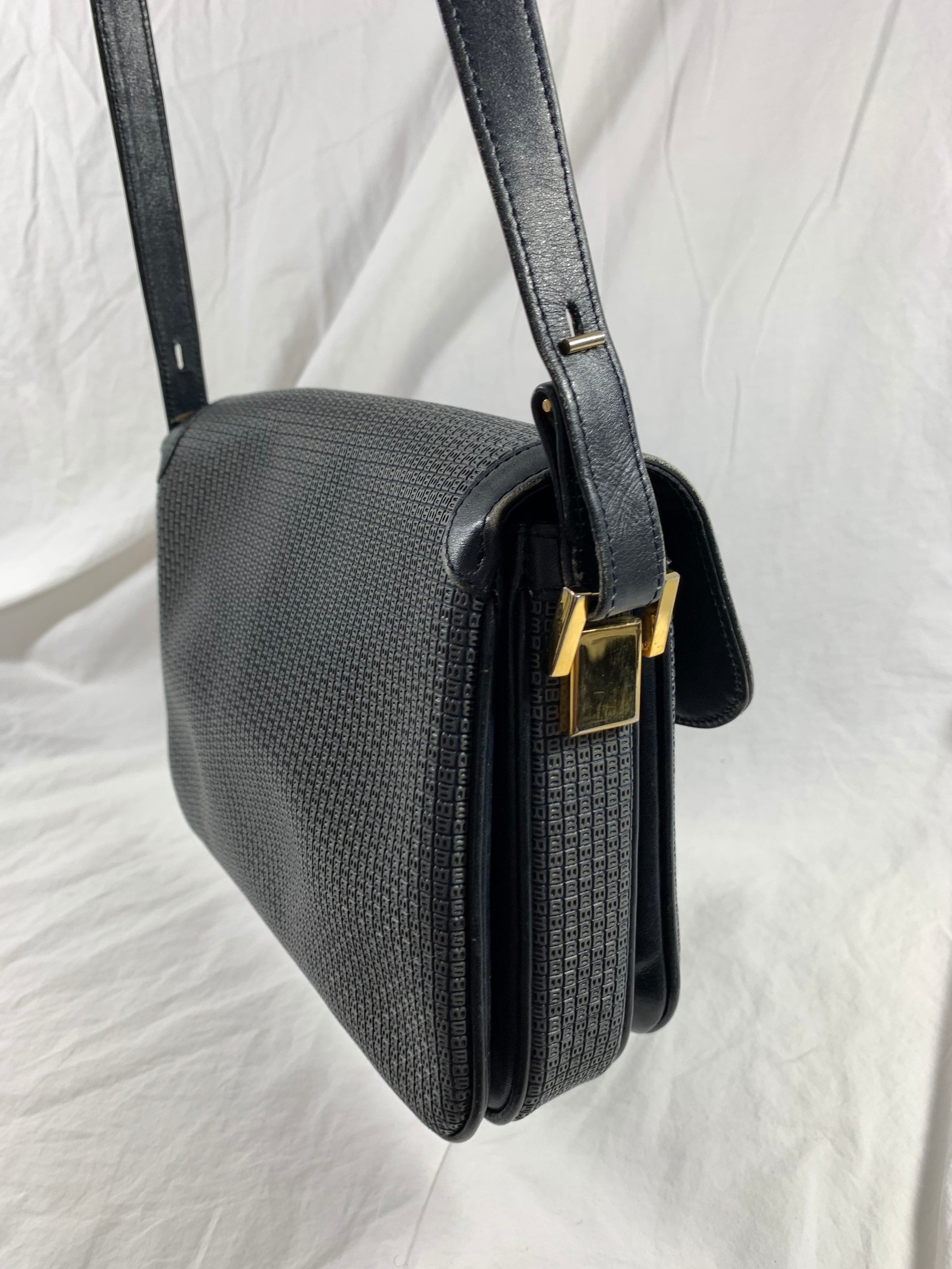 Genuine Vintage BALLY Navy Blue Leather Shoulder Bag Logo