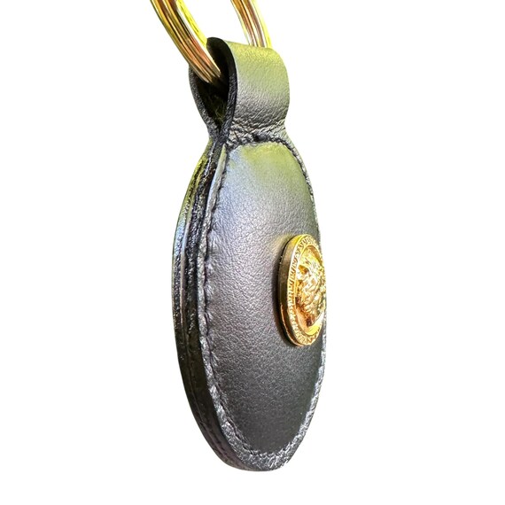 Genuine Vintage GIANNI VERSACE Black Leather Key Ring Keychain