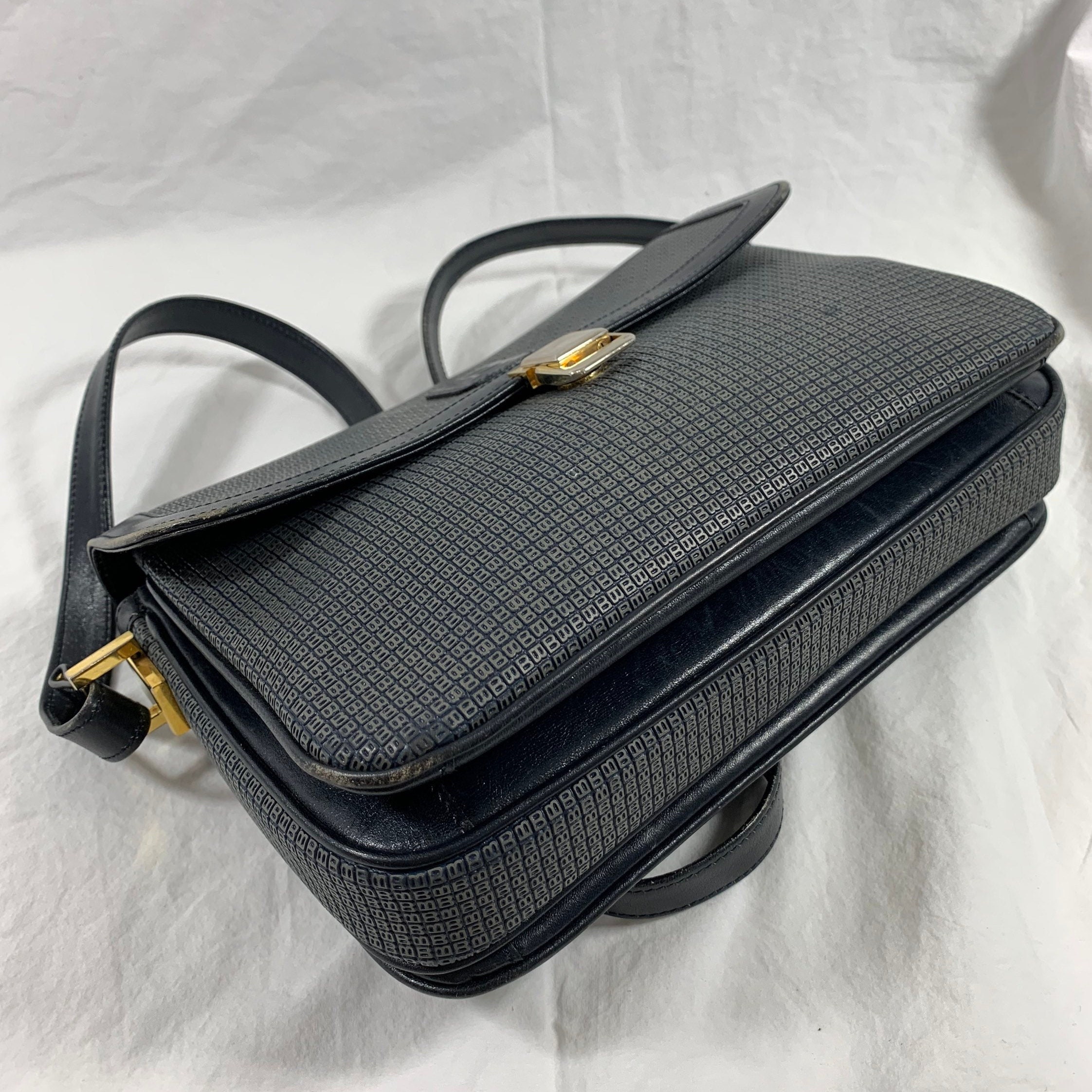 Genuine Vintage BALLY Navy Blue Leather Shoulder Bag Logo