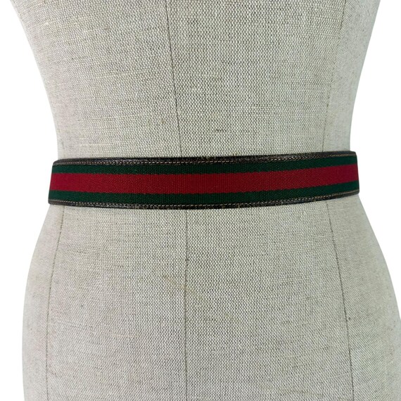 Genuine Vintage GUCCI Reversible Red Green Stripes Brown Leather GG belt 30 Genuine Vintage GUCCI Reversible Red Green Stripes Brown  main image 4