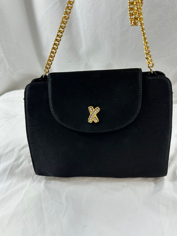 Vintage PALOMA PICASSO Black Satin Shoulder Bag With Gold  display picture 3