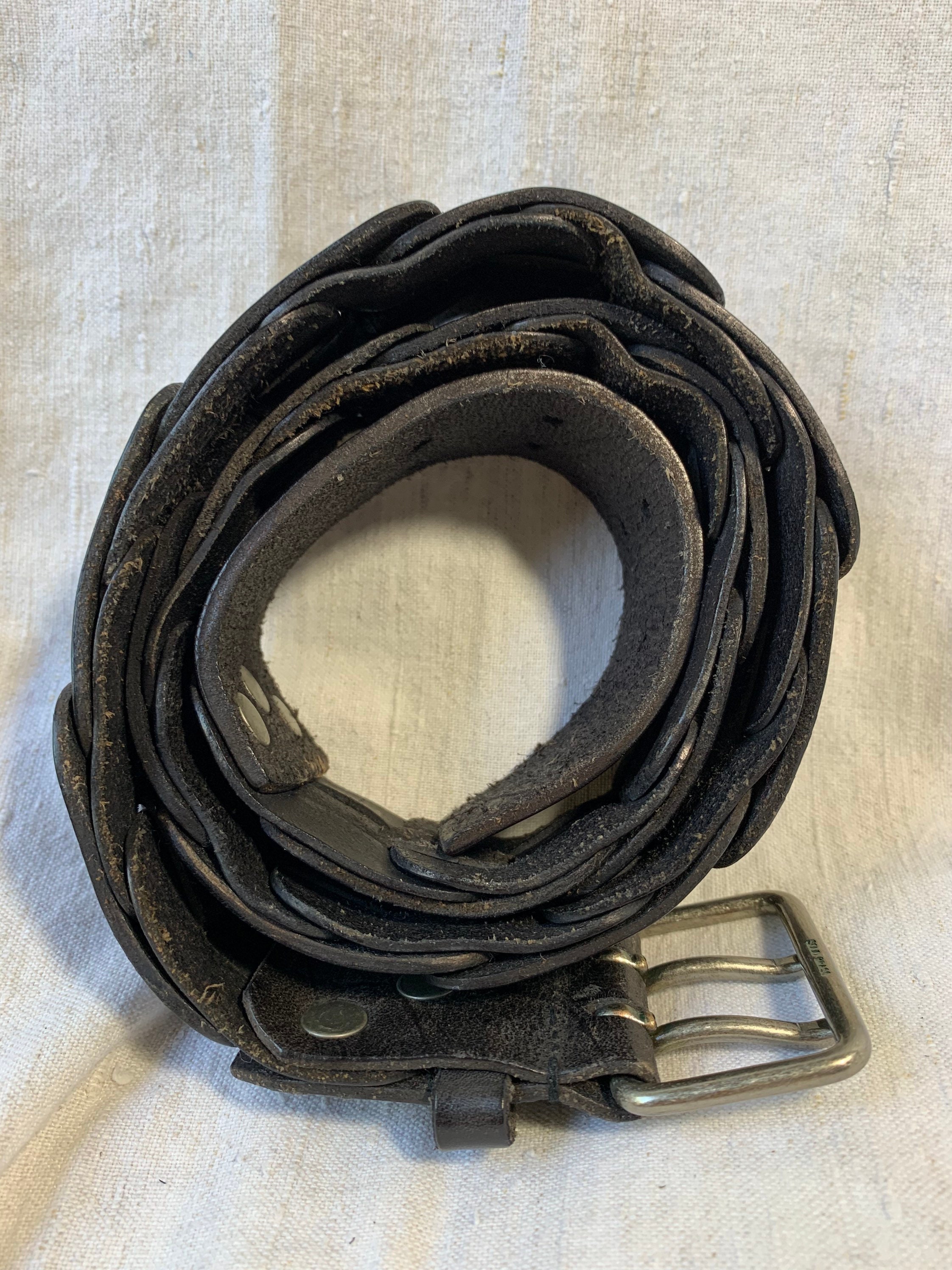 Vintage 80s 90s Guess Brown Genuine Woven Leather Western Belt Size M Up to 32\