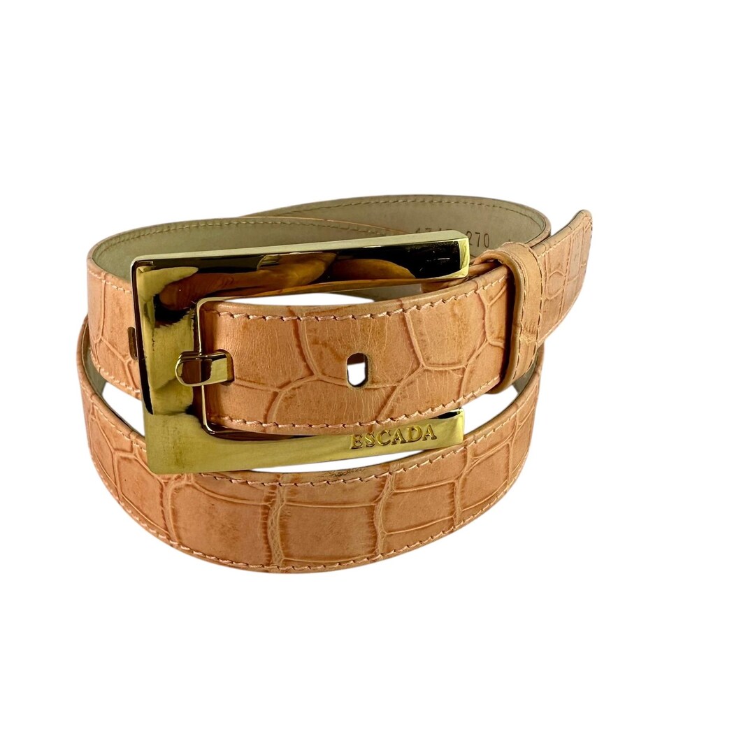 Genuine Vintage ESCADA Logo Salmon Pink Croc Leather Belt  display picture 3