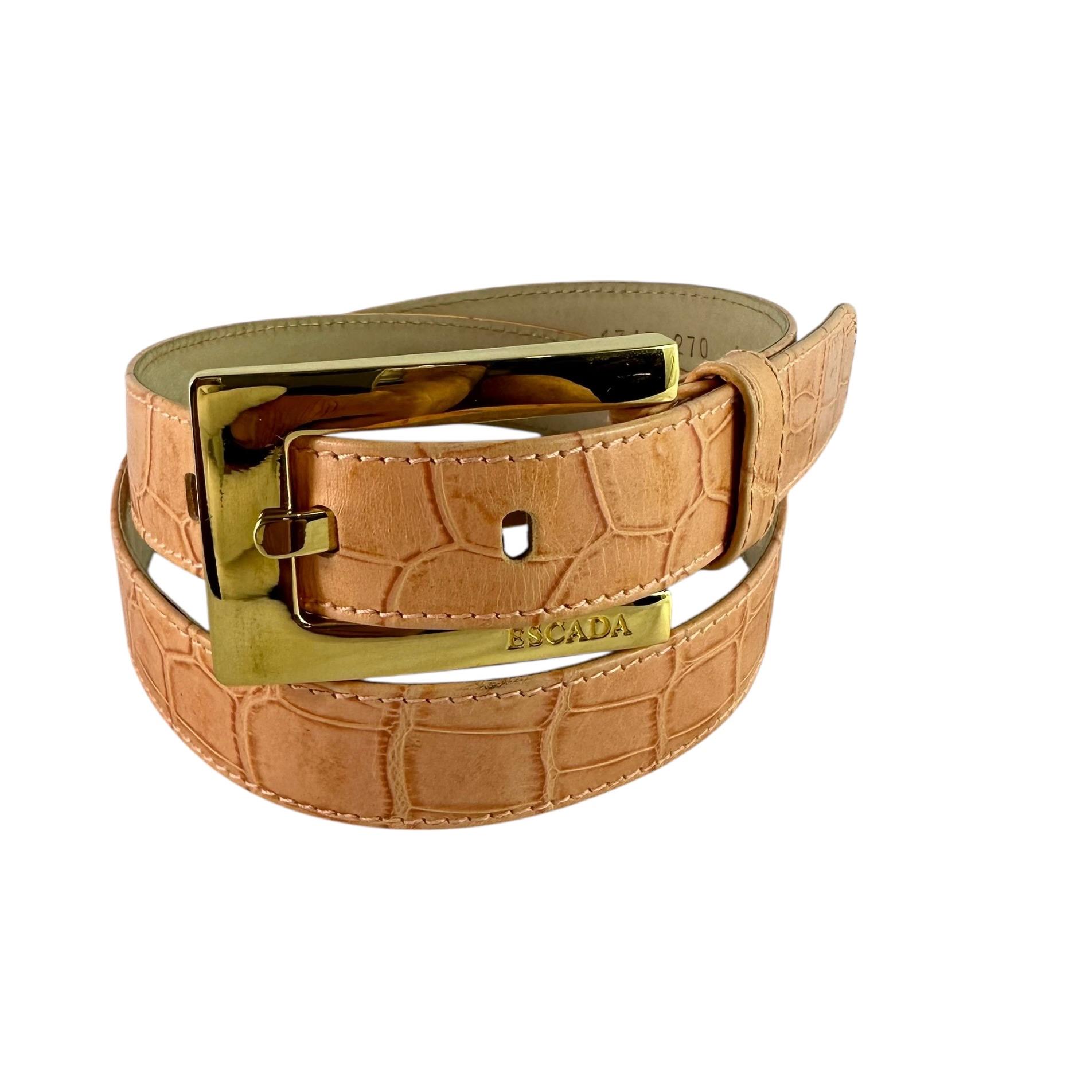Vintage Escada made in Italy Gold and Yellow Croc-Embossed Belt Escada Vintage Clock Belt – Dina C main image 3