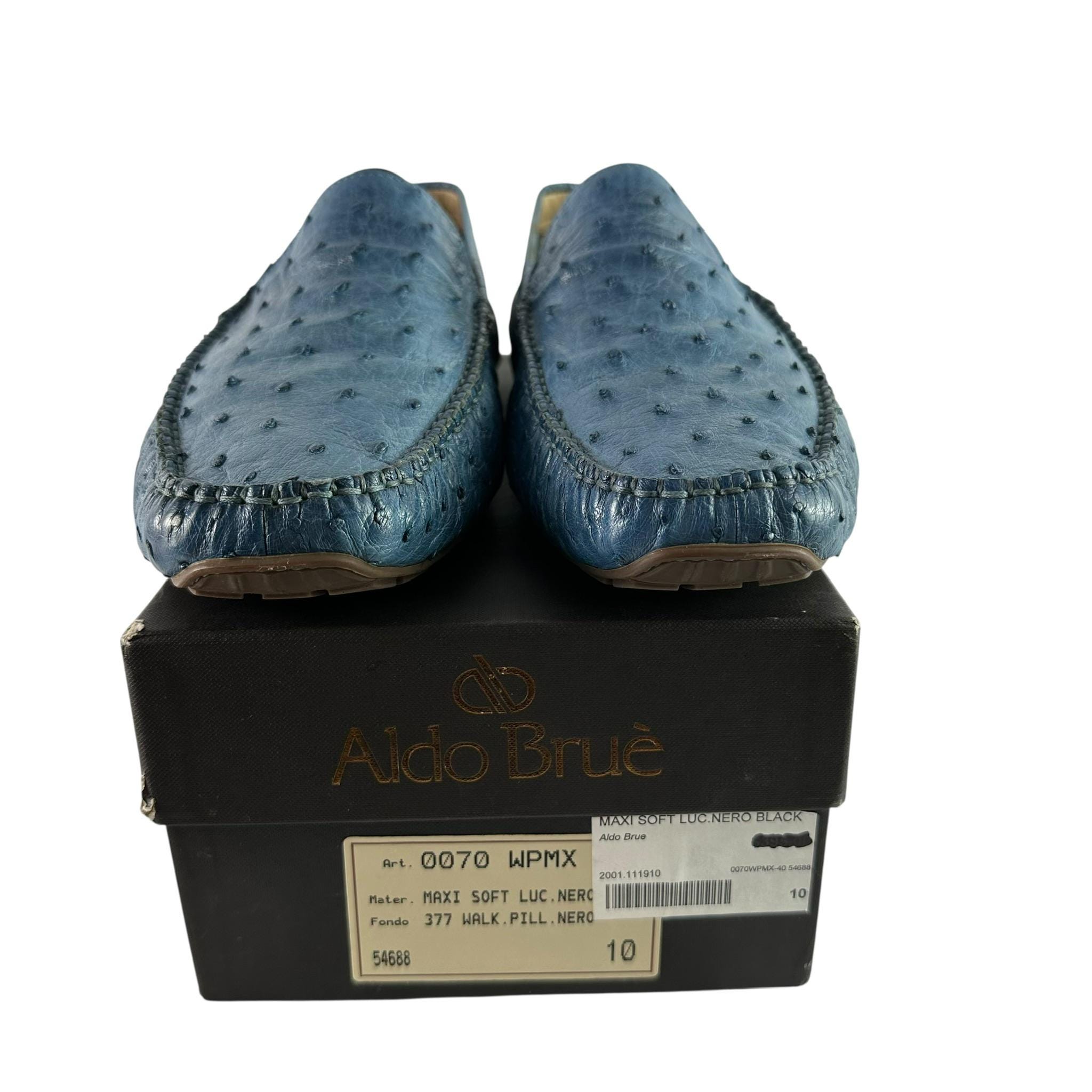 Aldo Brue Handmade Italian Ostrich Leather Loafers Men\'s 10.5 Made in Italy Genuine Aldo Brue Blue Genuine Walking Pillow Ostrich  main image 3