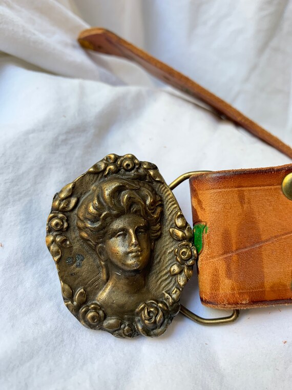 Vintage Bergamot Brass Works buckle lady face tan… - image 10