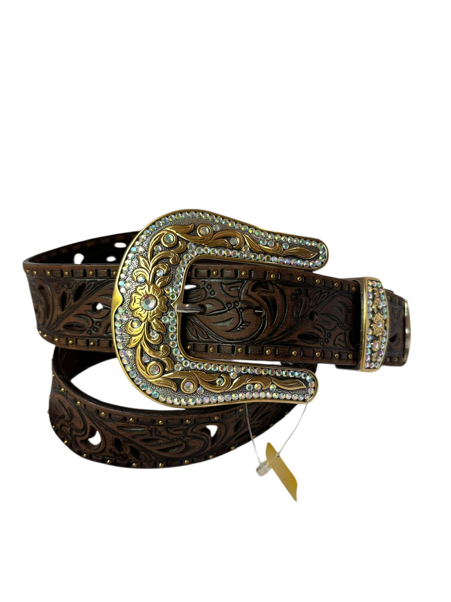 Tony Lama Brown Leather Belt with Rhinestones & Studs Silver Buckle Tony Lama Men main image 4