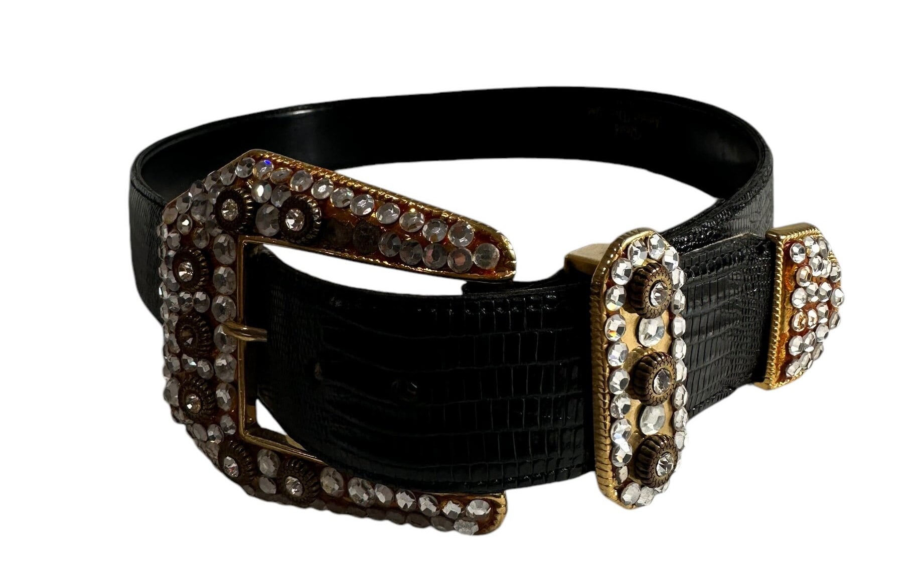 RAVID ARTISTIC DES Black Lizard Print Leather & Studded 