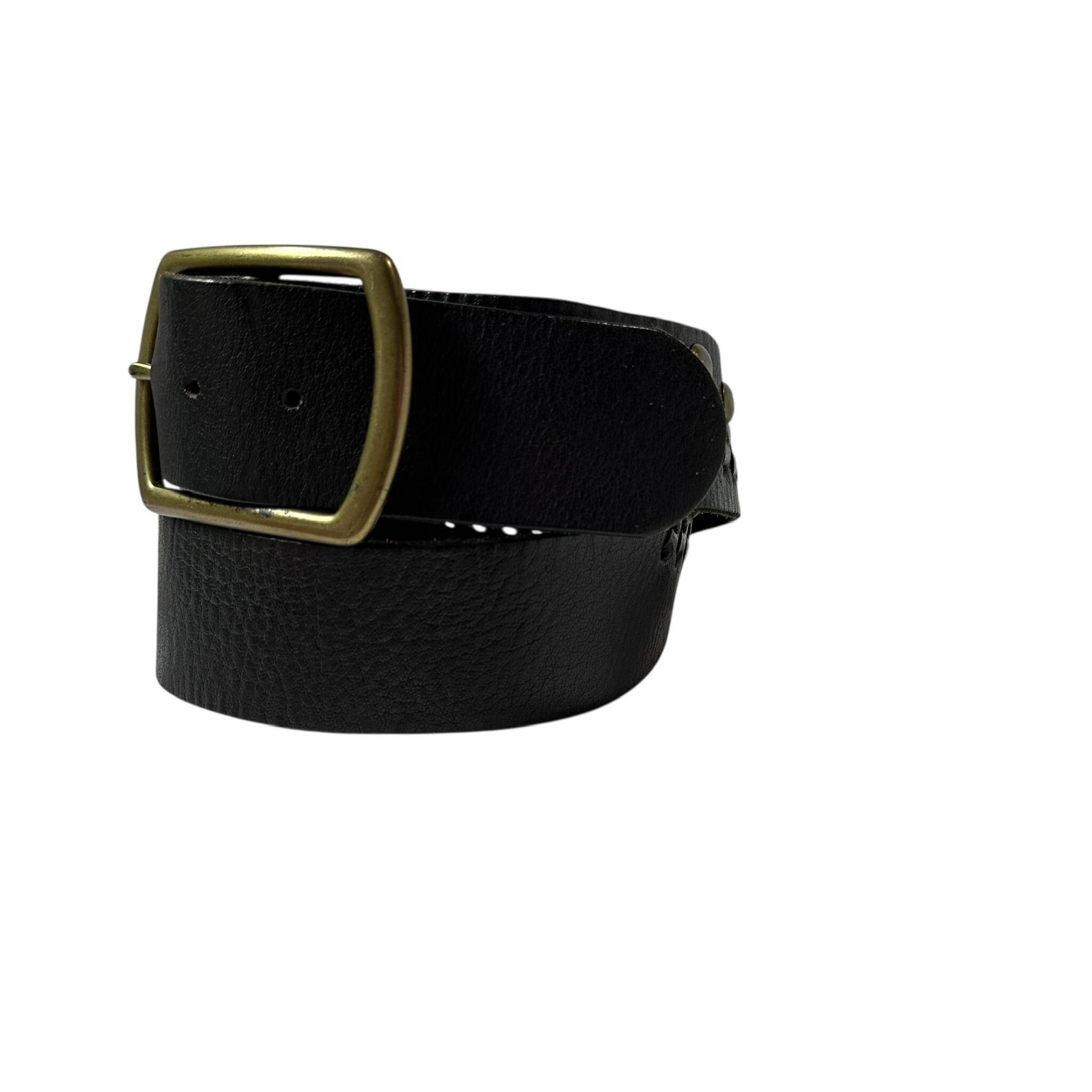 Genuine LINEA PELLE Black Leather Belt With Perforated 