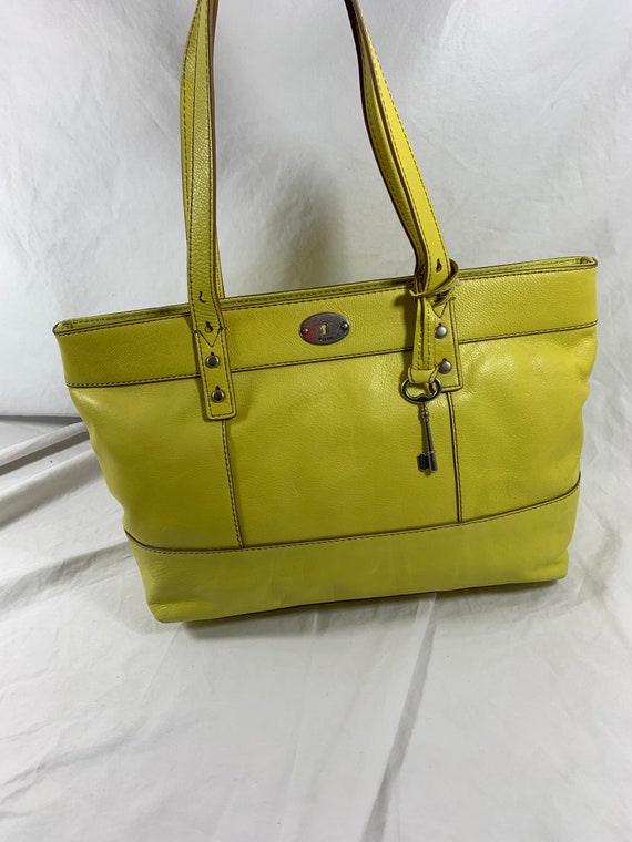 Genuine vintage FOSSIL bright yellow leather tote 