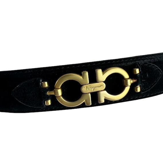 Genuine SALVATORE FERRAGAMO 4614 Black Suede Gold Gancini Men Belt