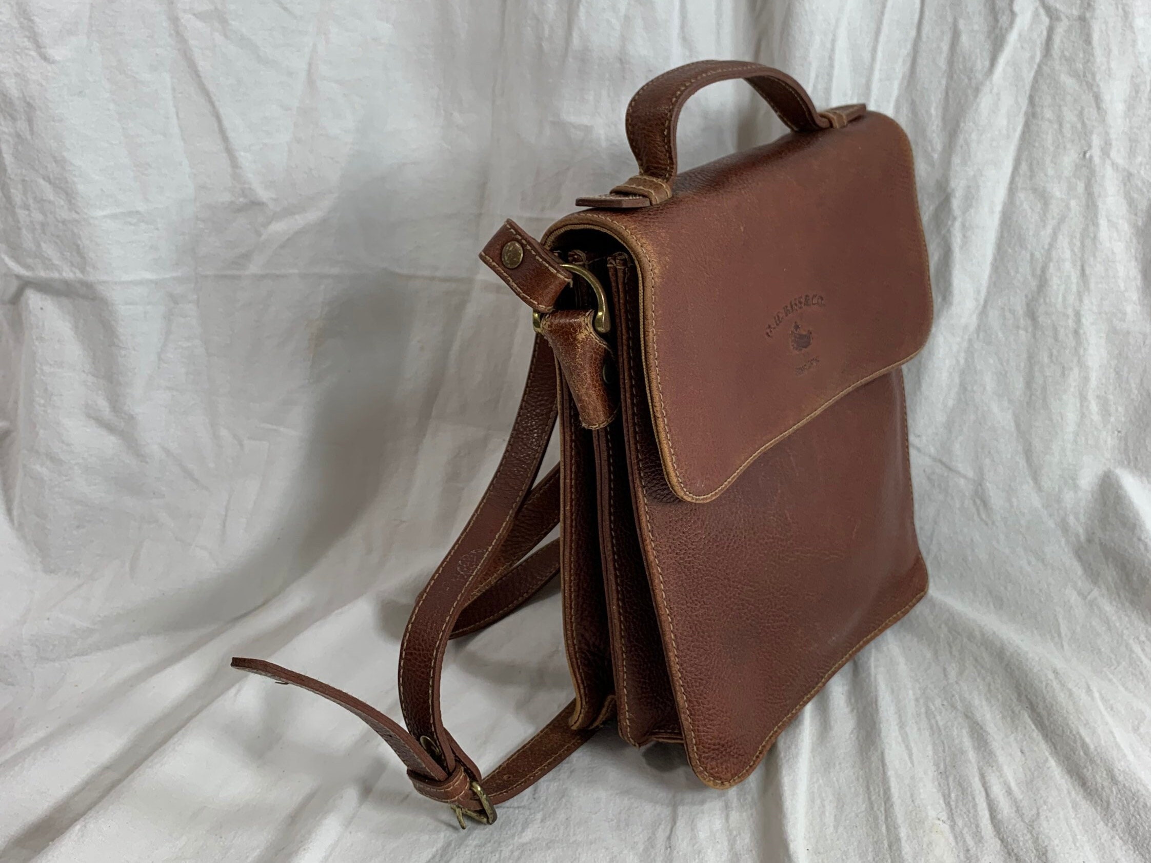 Genuine G H BASS & Co Vintage Tan Leather Shoulder Bag Mini Brief