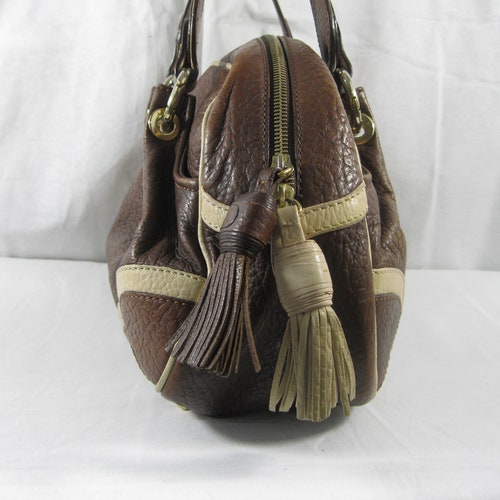 Vintage MOSCHINO shops brown leather satchel bag purse with tassel