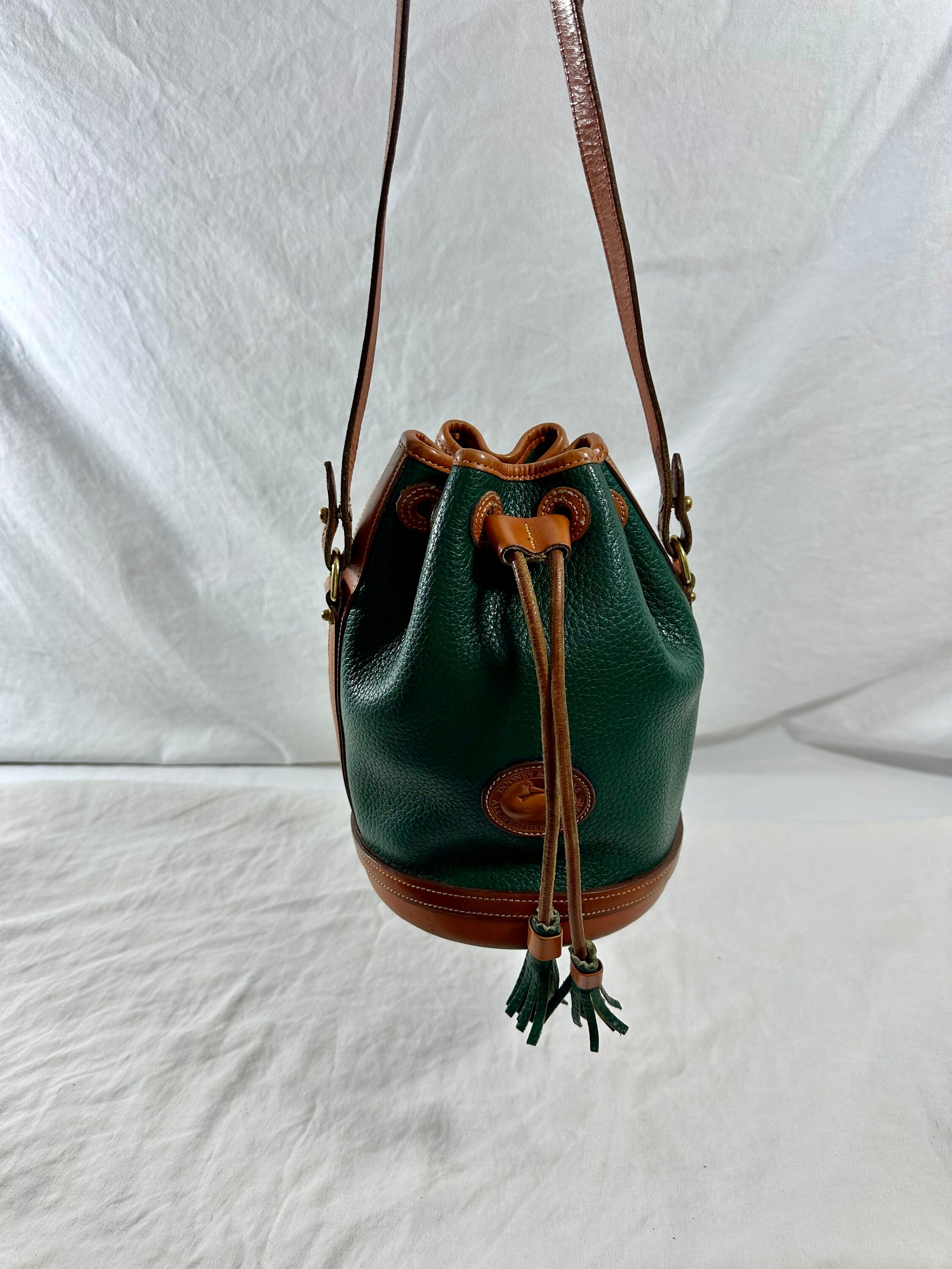 Genuine Vintage DOONEY BOURKE Green Tan Leather Bucket Drawstring Bag Etsy